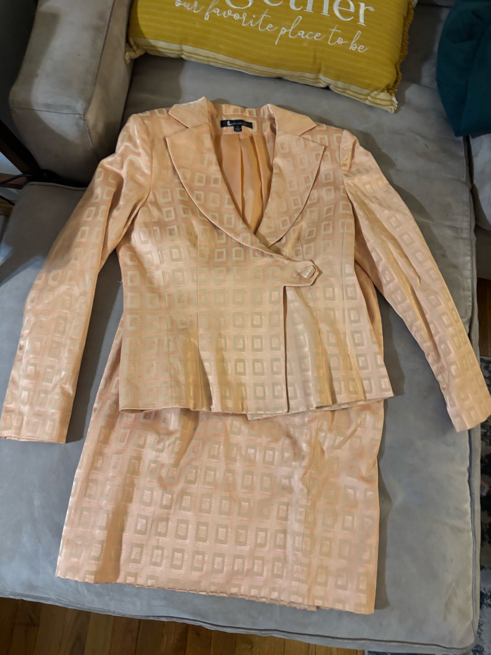 Larry Levine Peach Jacquard Blazer and Skirt Set